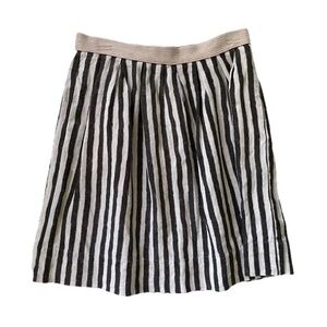 LOFT 100% Linen Striped Midi Skirt Black Cream Boho Chic Woven Waistband Sz 4